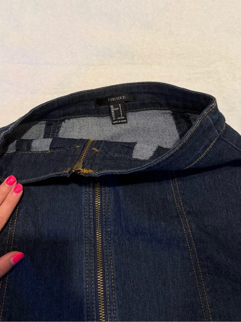 Forever 21 Dark Blue Denim A-Line Mini Skirt with Front Zip